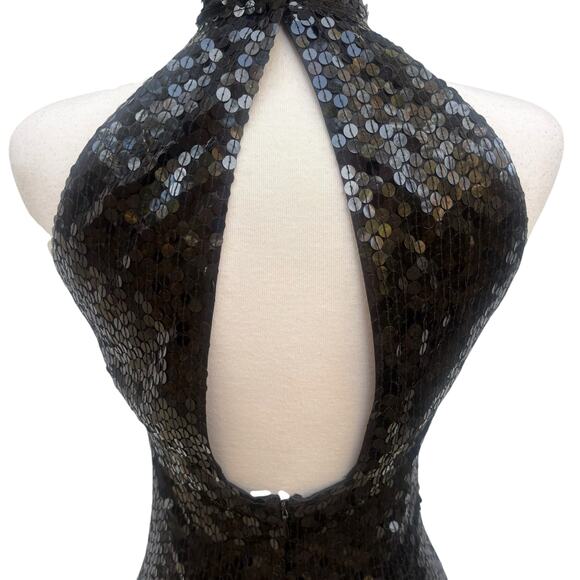 VTG Cache Little Black Dress Sz 4 Sequins Mini Bodycon Halter 90s Y2K Clubwear - Picture 5 of 12